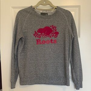 Roots Gray Sweater with Hot Pink Logo